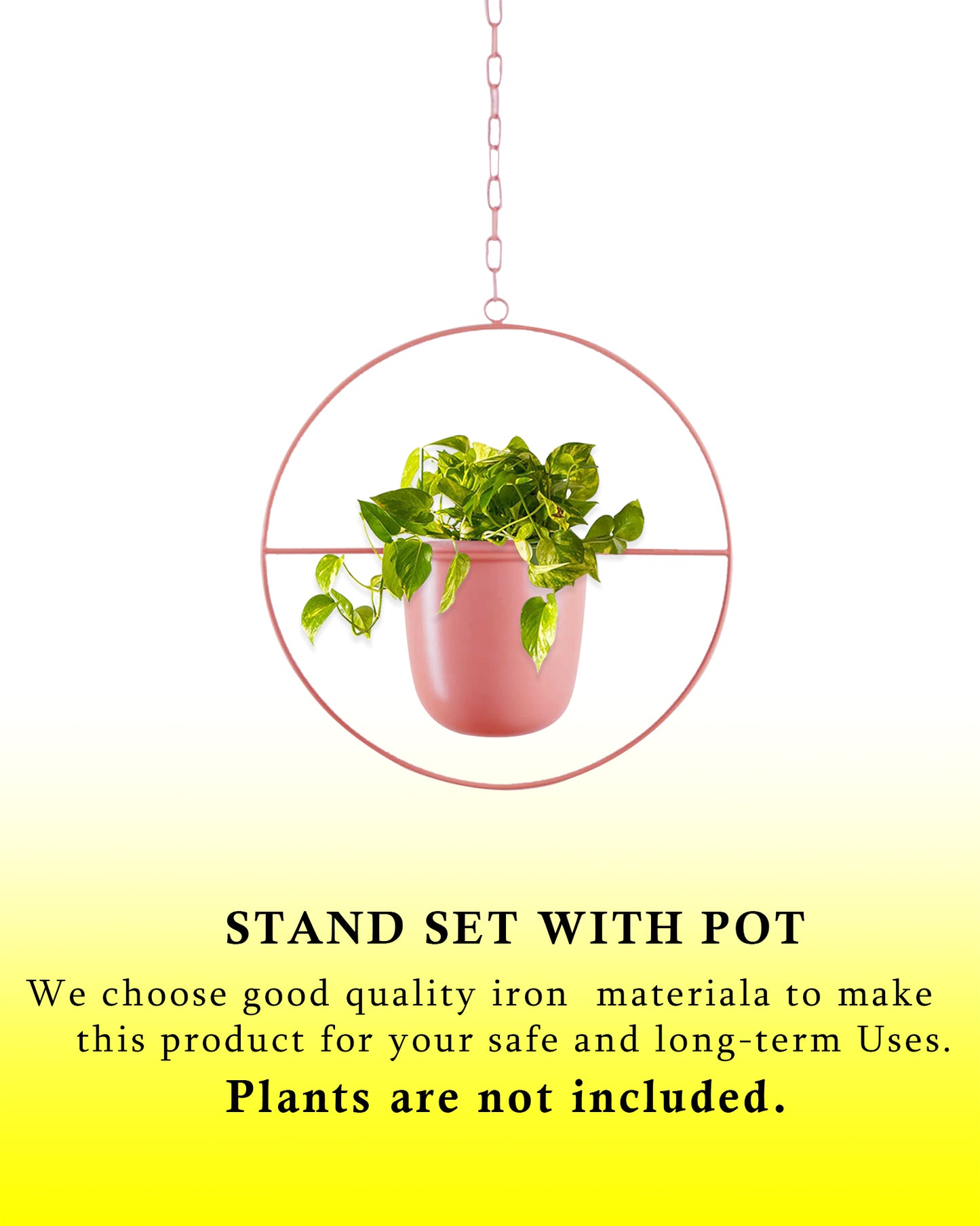 Round Hanging Metal Pot Stand with Planter (14 Inch Dia* 6.75 Inch Pot) for Indoor & Outdoor Plants Living Room Balcony Zen Decoration with hanging chain(Plant is not Included)