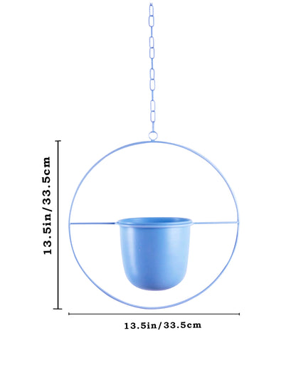 Round Hanging Metal Pot Stand with Planter (14 Inch Dia* 6.75 Inch Pot) for Indoor & Outdoor Plants Living Room Balcony Zen Decoration with hanging chain(Plant is not Included)