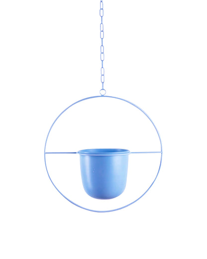 Round Hanging Metal Pot Stand with Planter (14 Inch Dia* 6.75 Inch Pot) for Indoor & Outdoor Plants Living Room Balcony Zen Decoration with hanging chain(Plant is not Included)