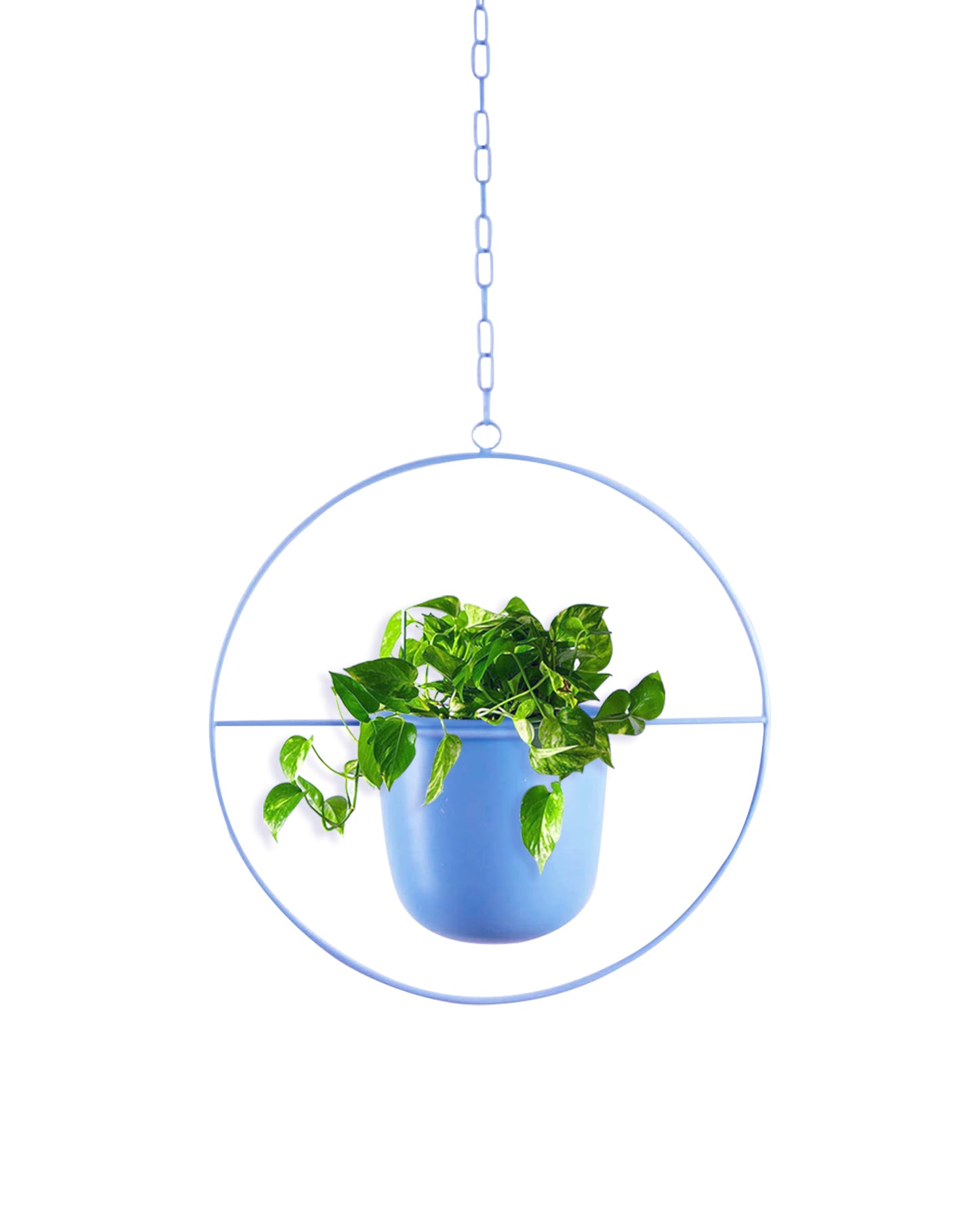 Round Hanging Metal Pot Stand with Planter (14 Inch Dia* 6.75 Inch Pot) for Indoor & Outdoor Plants Living Room Balcony Zen Decoration with hanging chain(Plant is not Included)