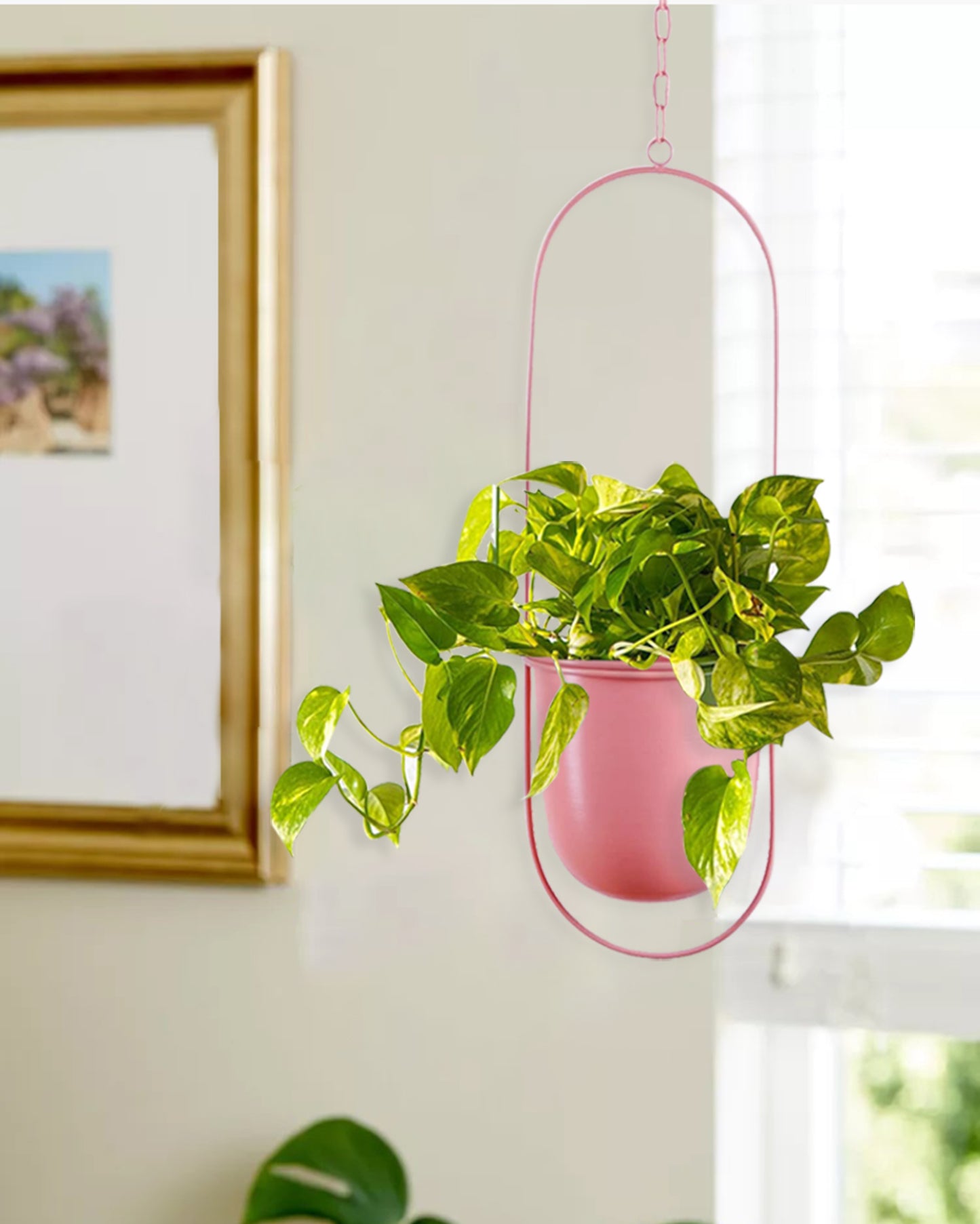 Oval Hanging Metal Pot Stand with Planter (7 Inch Wide* 17 Inch High) for Indoor & Outdoor Plants Living Room Balcony Zen Decoration (Plant is not Included)