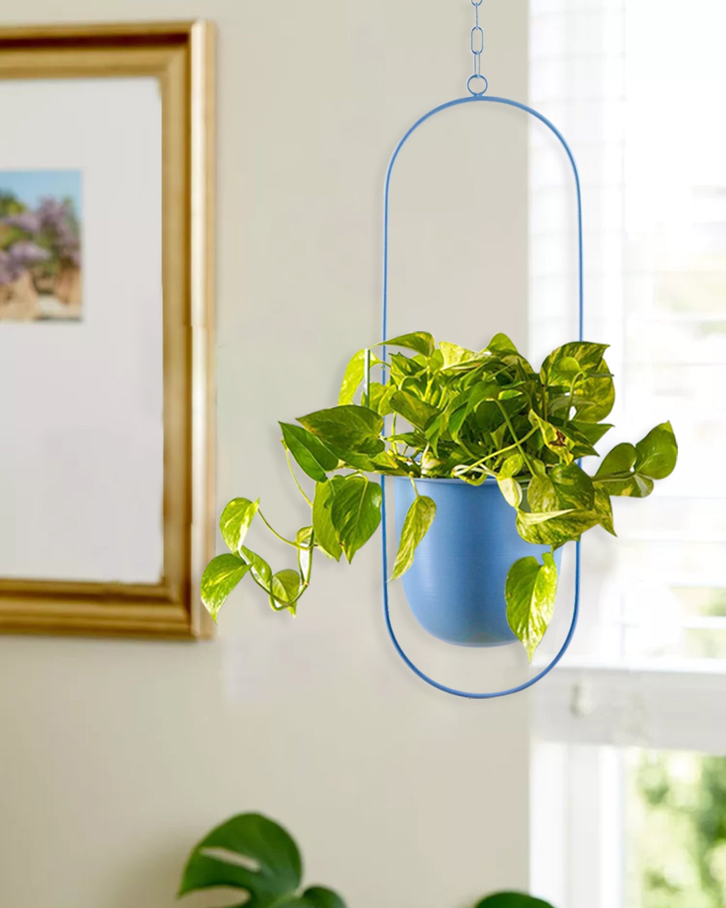 Oval Hanging Metal Pot Stand with Planter (7 Inch Wide* 17 Inch High) for Indoor & Outdoor Plants Living Room Balcony Zen Decoration (Plant is not Included)