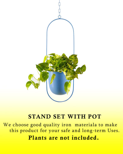 Oval Hanging Metal Pot Stand with Planter (7 Inch Wide* 17 Inch High) for Indoor & Outdoor Plants Living Room Balcony Zen Decoration (Plant is not Included)