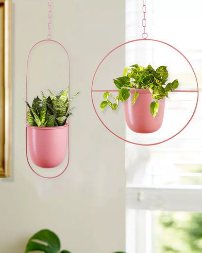 Oval and Round Combo Hanging Metal Pot Stand with Planter for Indoor & Outdoor Plants Living Room Balcony Zen Decoration (Plant is not Included)
