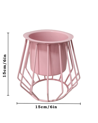 Combo of 2 Table Top Designer Metallic Metal Stand with Planters, Small White Metal Pots for Livingroom, Balcony & Home Decoration, set of 2, Trapezium