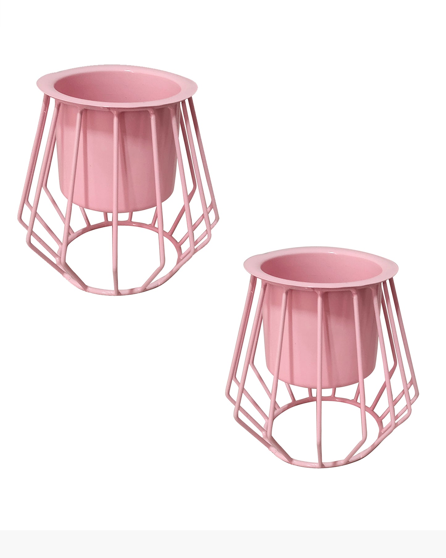 Combo of 2 Table Top Designer Metallic Metal Stand with Planters, Small White Metal Pots for Livingroom, Balcony & Home Decoration, set of 2, Trapezium