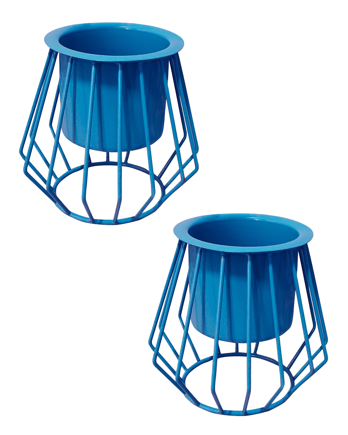 Combo of 2 Table Top Designer Metallic Metal Stand with Planters, Small White Metal Pots for Livingroom, Balcony & Home Decoration, set of 2, Trapezium