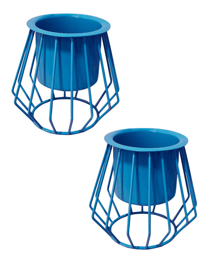 Combo of 2 Table Top Designer Metallic Metal Stand with Planters, Small White Metal Pots for Livingroom, Balcony & Home Decoration, set of 2, Trapezium