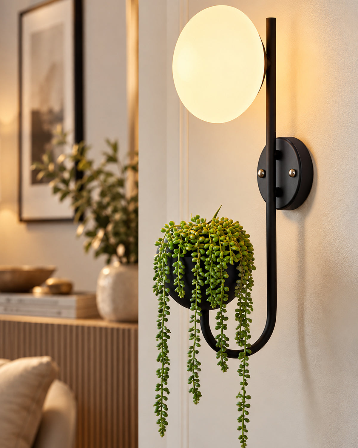 Wall Light Geometric Wall Lamp, Modern Wall Lamp with Storage Planter for Living Room Study Stairs Bedroom Lights Bedside, Elliptical