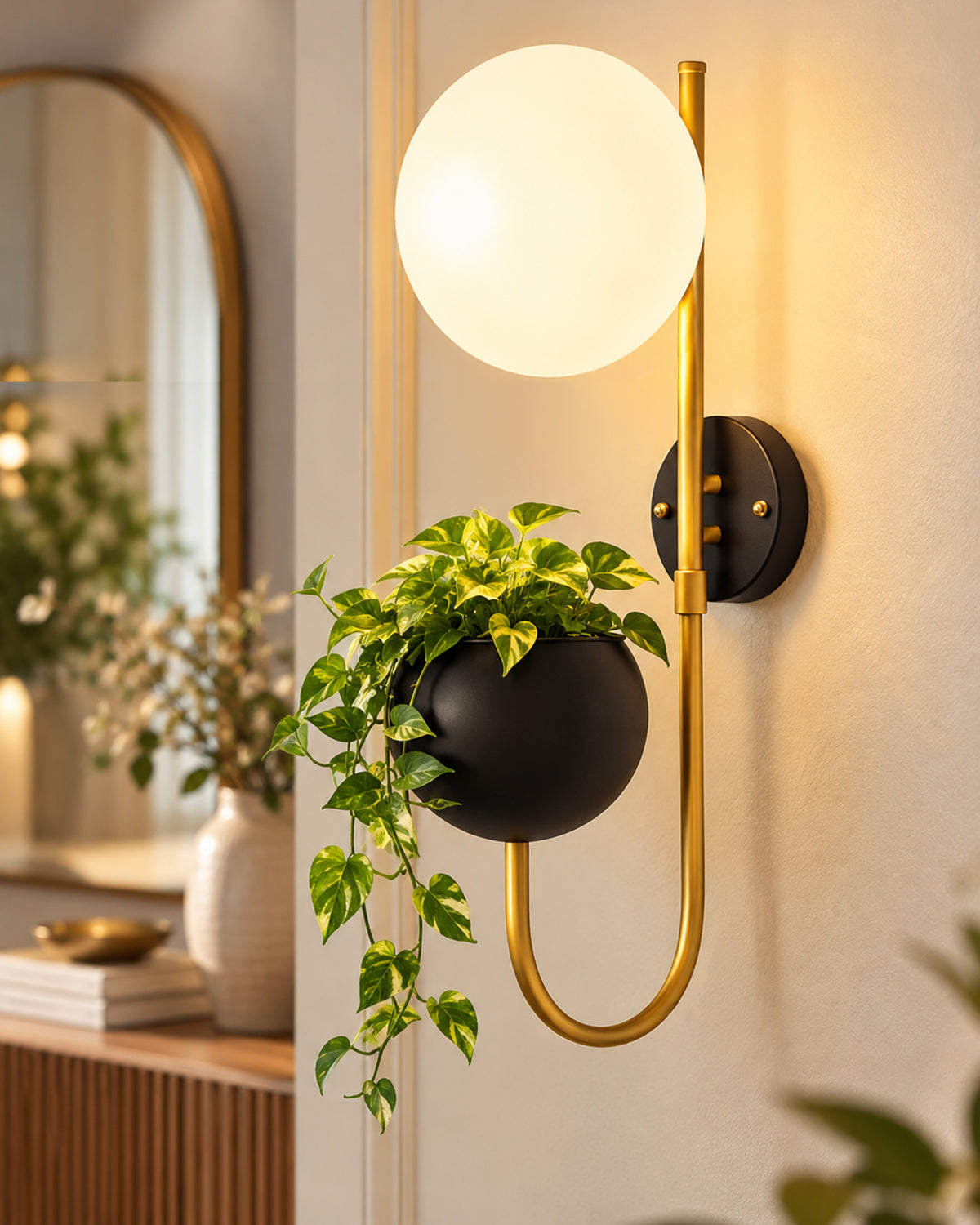 Wall Light Geometric Wall Lamp, Modern Wall Lamp with Storage Planter for Living Room Study Stairs Bedroom Lights Bedside, Elliptical