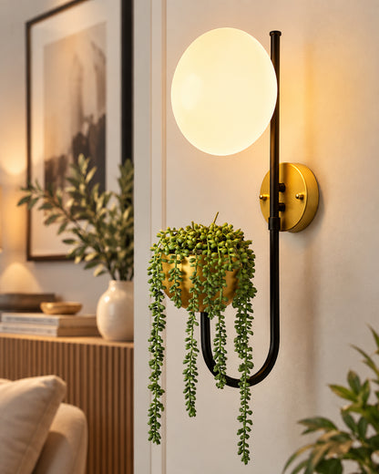 Wall Light Geometric Wall Lamp, Modern Wall Lamp with Storage Planter for Living Room Study Stairs Bedroom Lights Bedside, Elliptical