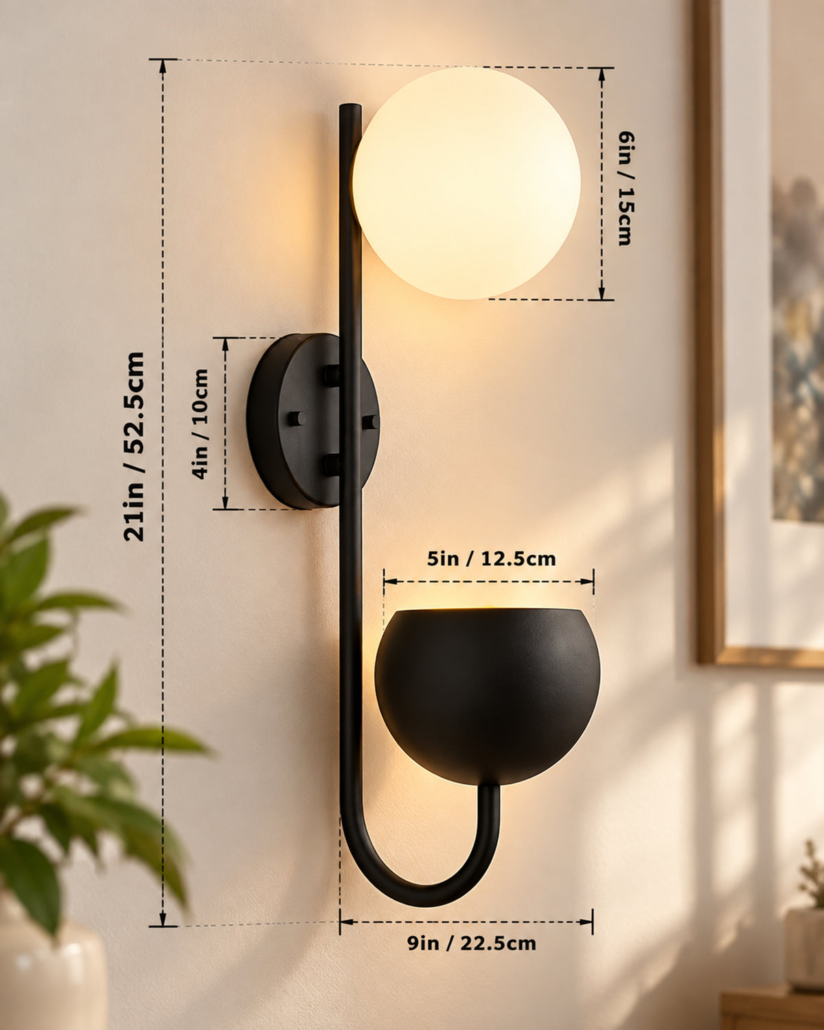 Wall Light Geometric Wall Lamp, Modern Wall Lamp with Storage Planter for Living Room Study Stairs Bedroom Lights Bedside, Round Glass