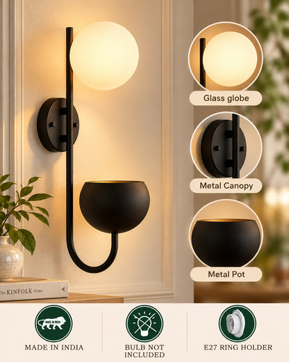 Wall Light Geometric Wall Lamp, Modern Wall Lamp with Storage Planter for Living Room Study Stairs Bedroom Lights Bedside, Round Glass