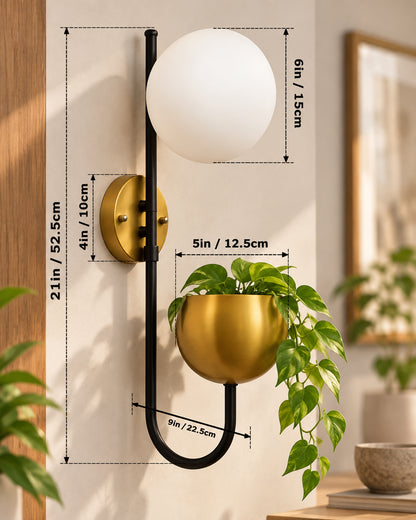Wall Light Geometric Wall Lamp, Modern Wall Lamp with Storage Planter for Living Room Study Stairs Bedroom Lights Bedside, Round Glass