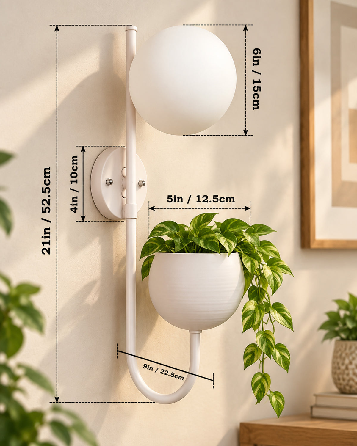 Wall Light Geometric Wall Lamp, Modern Wall Lamp with Storage Planter for Living Room Study Stairs Bedroom Lights Bedside, Round Glass