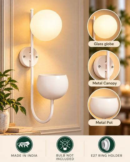 Wall Light Geometric Wall Lamp, Modern Wall Lamp with Storage Planter for Living Room Study Stairs Bedroom Lights Bedside, Round Glass