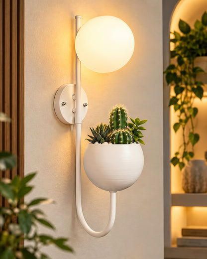 Wall Light Geometric Wall Lamp, Modern Wall Lamp with Storage Planter for Living Room Study Stairs Bedroom Lights Bedside, Round Glass