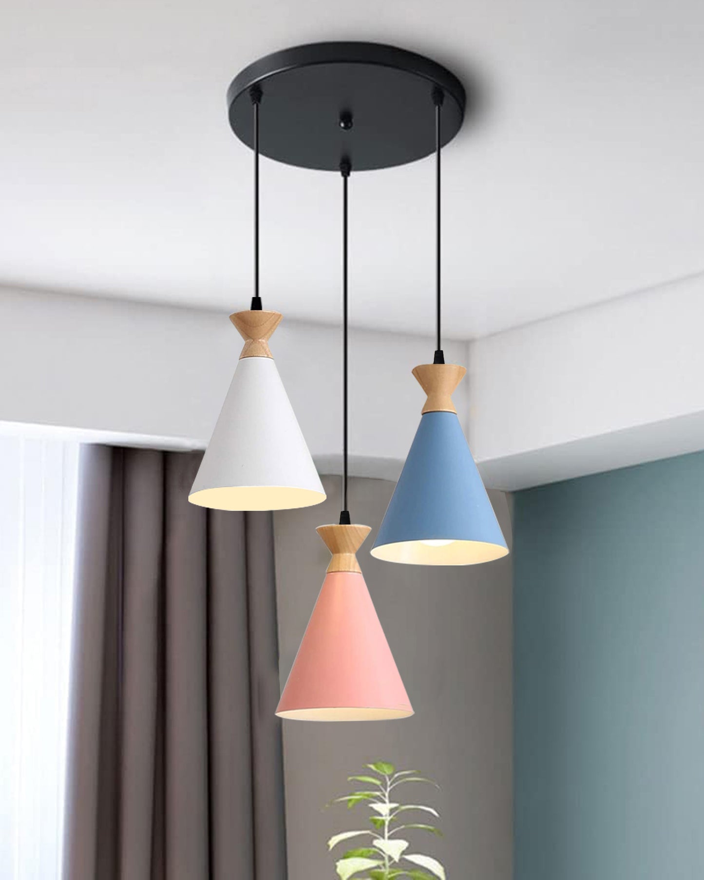 Pendant Lamp Shade for Kitchen Island, Color Metal Minimal Pot Pendant Light Shades, Nordic Wood Bedroom, Living Room, Triangle