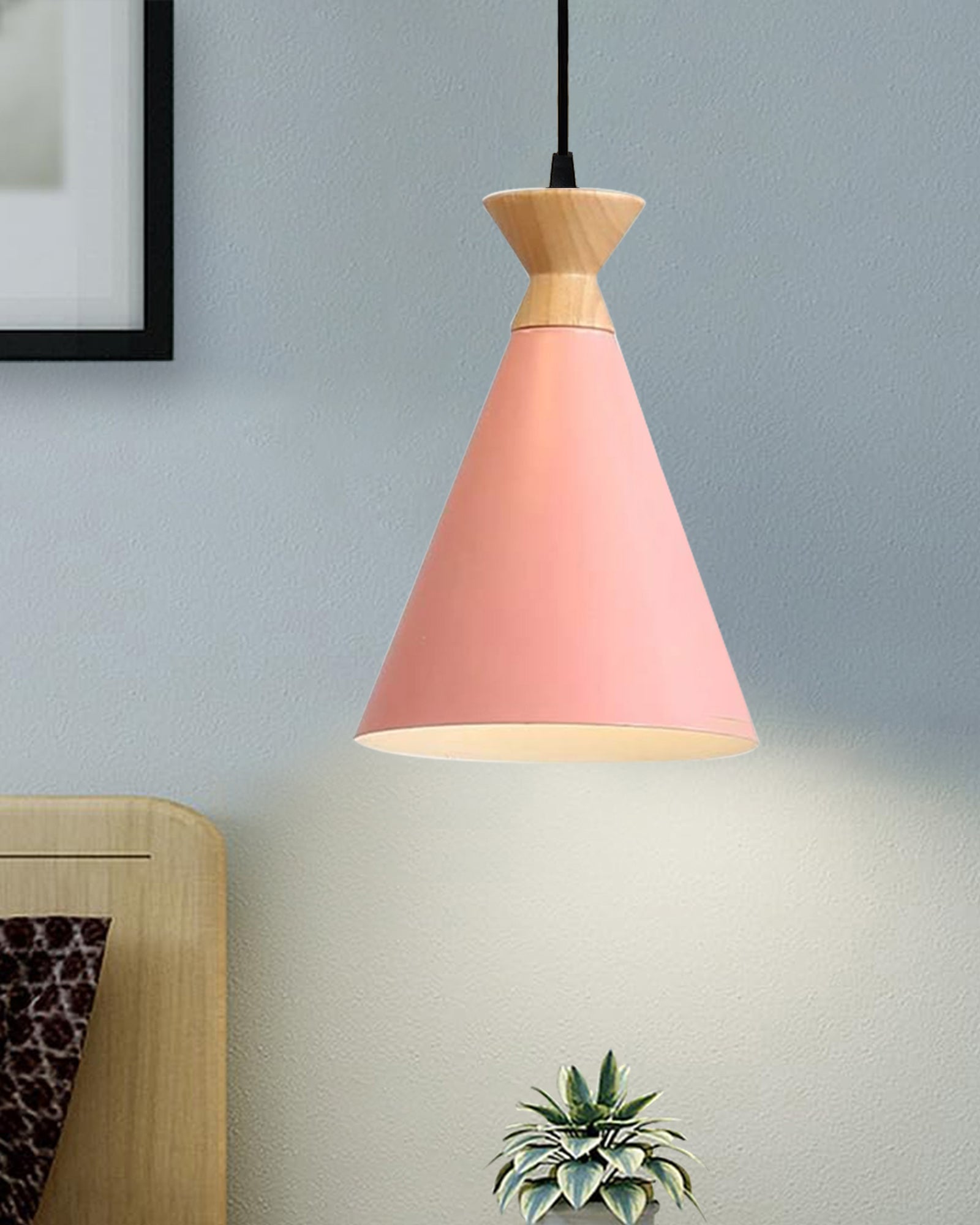 Pendant Lamp Shade for Kitchen Island, Color Metal Minimal Pot Pendant Light Shades, Nordic Wood Bedroom, Living Room, Triangle