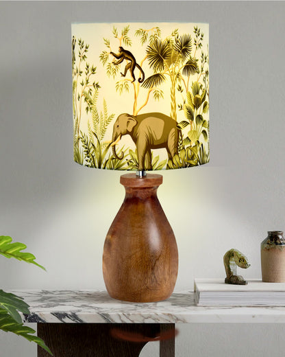 Dovel Pot Modern Table Lamp, Wooden Base Modern Fabric Lampshade for Home Office Cafe Restaurant