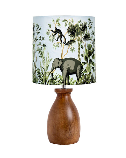 Dovel Pot Modern Table Lamp, Wooden Base Modern Fabric Lampshade for Home Office Cafe Restaurant