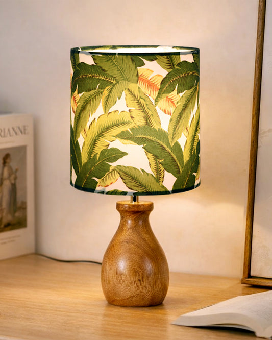 Dovel Pot Modern Table Lamp, Wooden Base Modern Fabric Lampshade for Home Office Cafe Restaurant