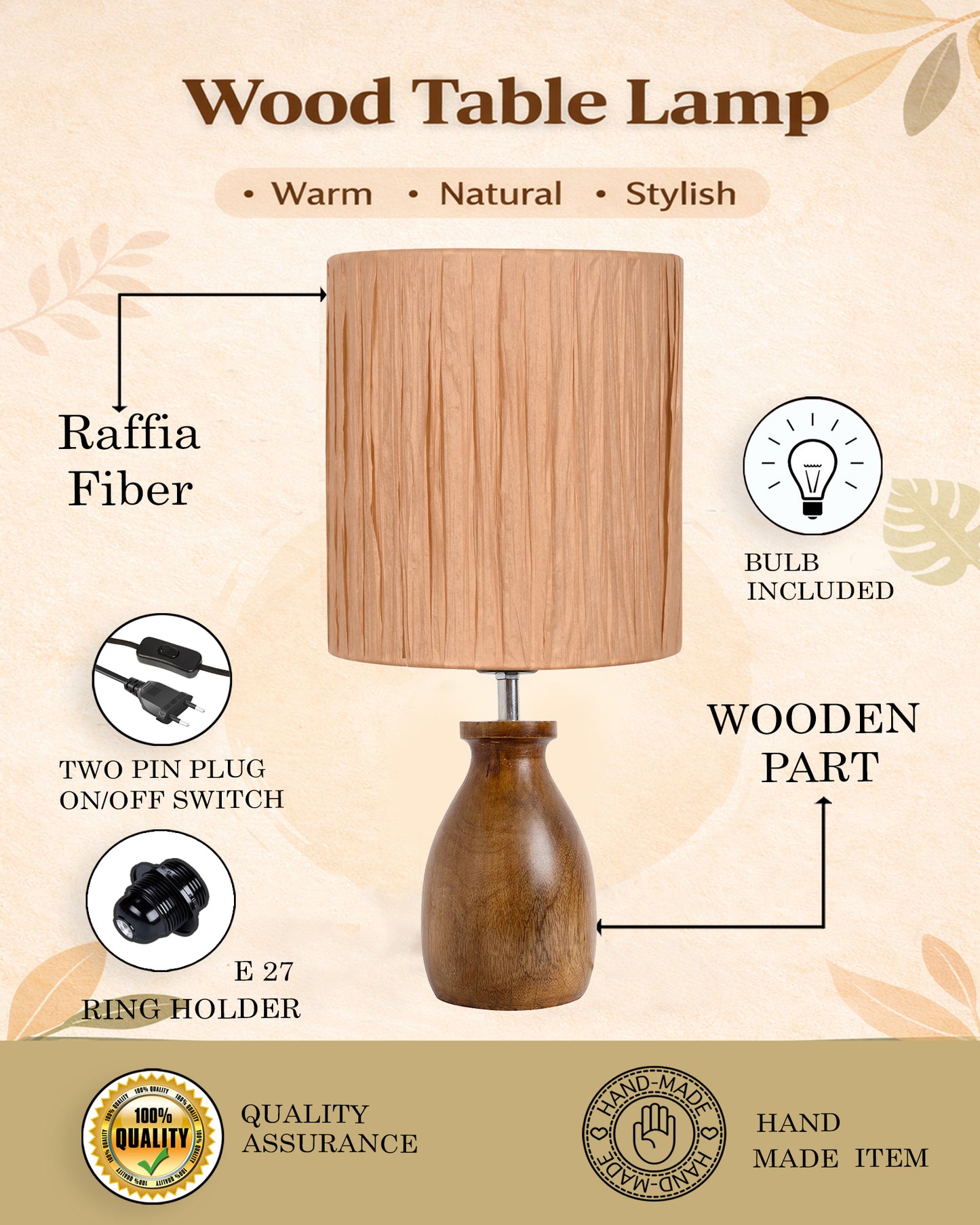 Homesake® Dovel Pot Modern Table Lamp, Wooden Base Modern Fabric Lampshade for Home Office Cafe Restaurant, Dovel Pot, Rabbit