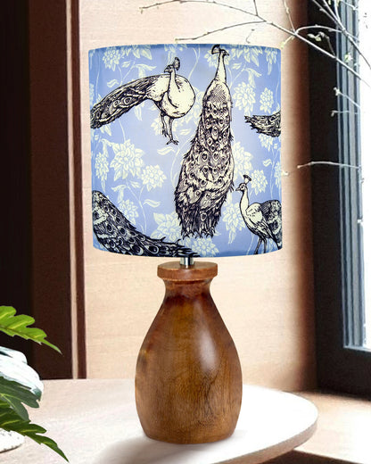 Dovel Pot Modern Table Lamp, Wooden Base Modern Fabric Lampshade for Home Office Cafe Restaurant