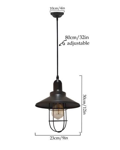 Rex Metal Shade with Cage Pendant Light Edison Hanging Lamp, Matt Black Ceiling Lamp