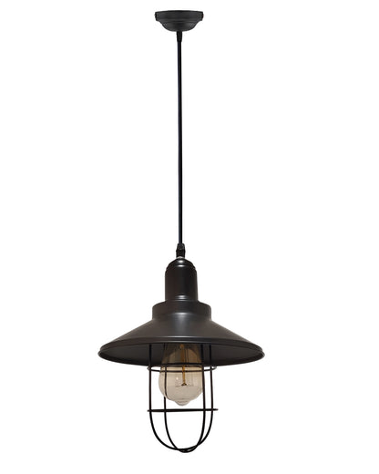 Rex Metal Shade with Cage Pendant Light Edison Hanging Lamp, Matt Black Ceiling Lamp