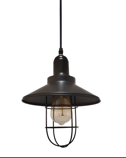 Rex Metal Shade with Cage Pendant Light Edison Hanging Lamp, Matt Black Ceiling Lamp
