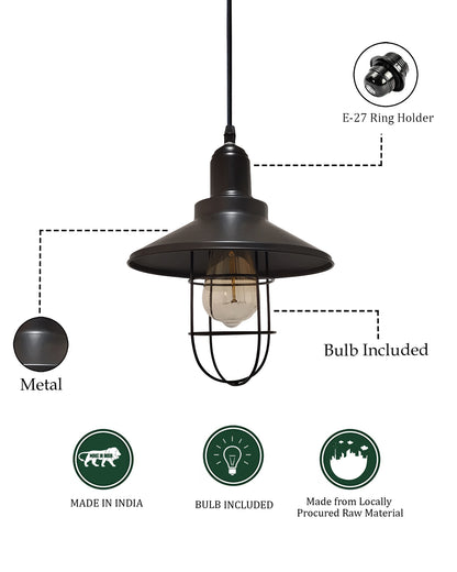 Rex Metal Shade with Cage Pendant Light Edison Hanging Lamp, Matt Black Ceiling Lamp