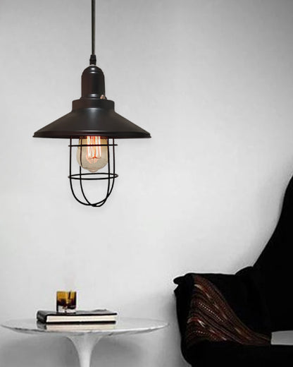 Rex Metal Shade with Cage Pendant Light Edison Hanging Lamp, Matt Black Ceiling Lamp