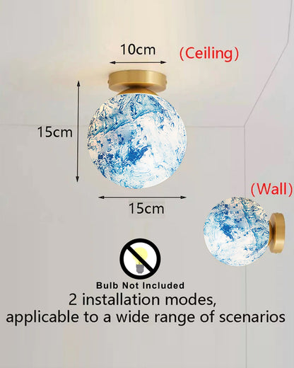 Mid Century Modern Bubble Flush Mount Ceiling Lighting Fixture, Gold Flush Mount Lamp, 6" Glass Globe Shade