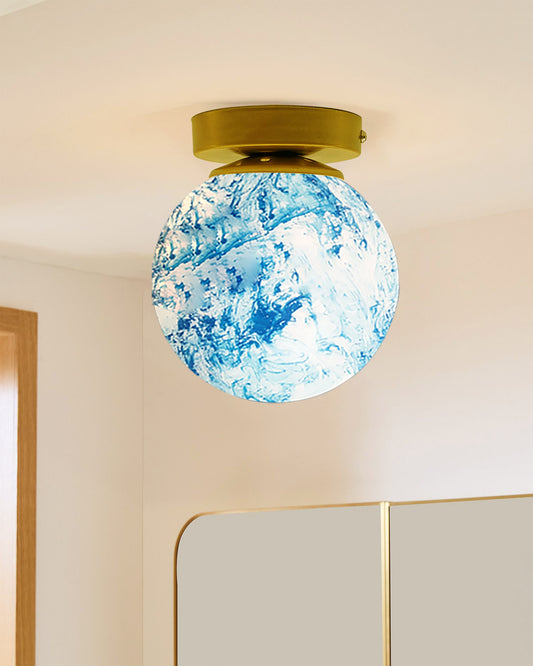 Mid Century Modern Bubble Flush Mount Ceiling Lighting Fixture, Gold Flush Mount Lamp, 6" Glass Globe Shade