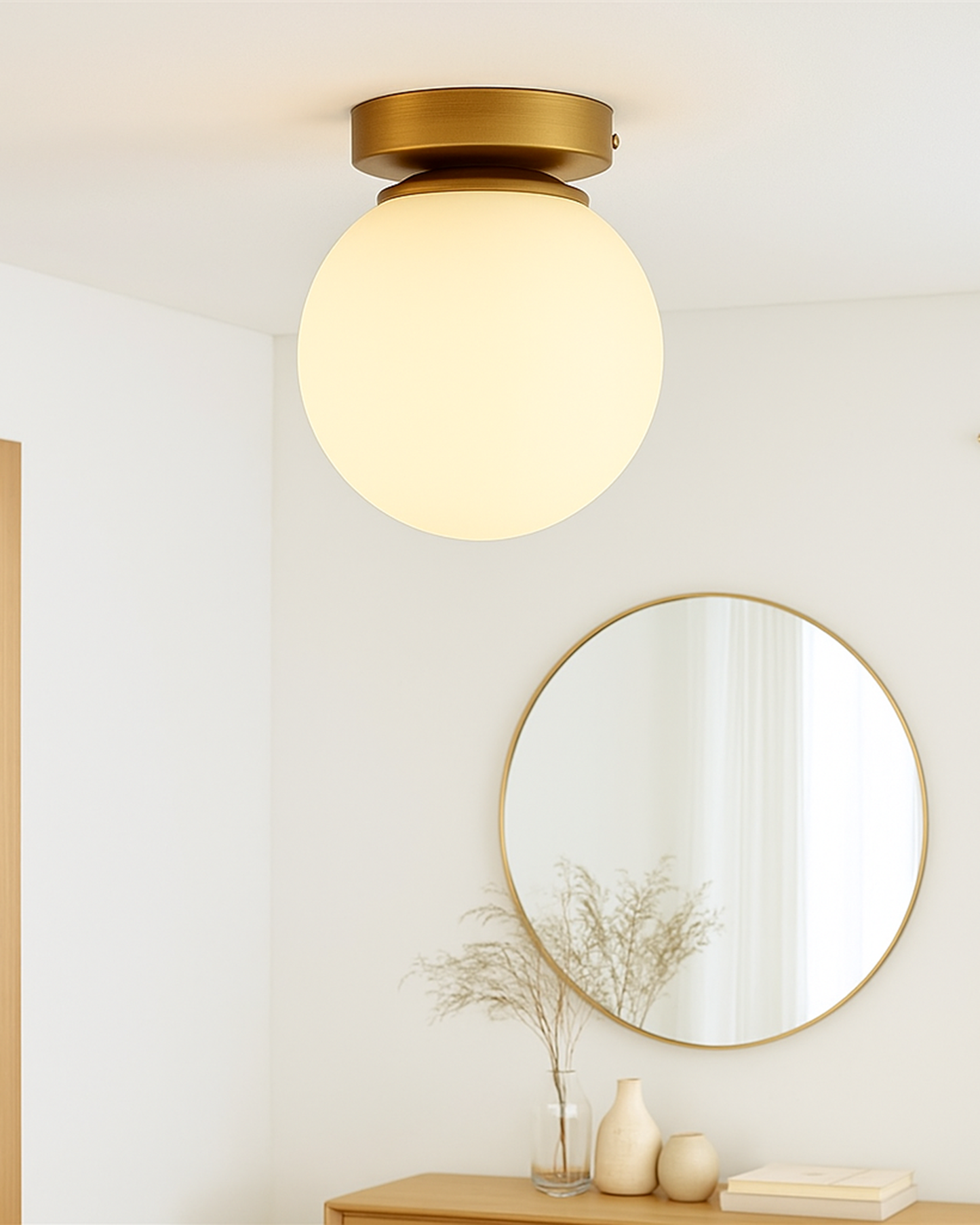 Mid Century Modern Bubble Flush Mount Ceiling Lighting Fixture, Gold Flush Mount Lamp, 6" Glass Globe Shade