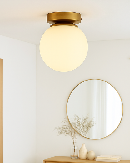 Mid Century Modern Bubble Flush Mount Ceiling Lighting Fixture, Gold Flush Mount Lamp, 6" Glass Globe Shade