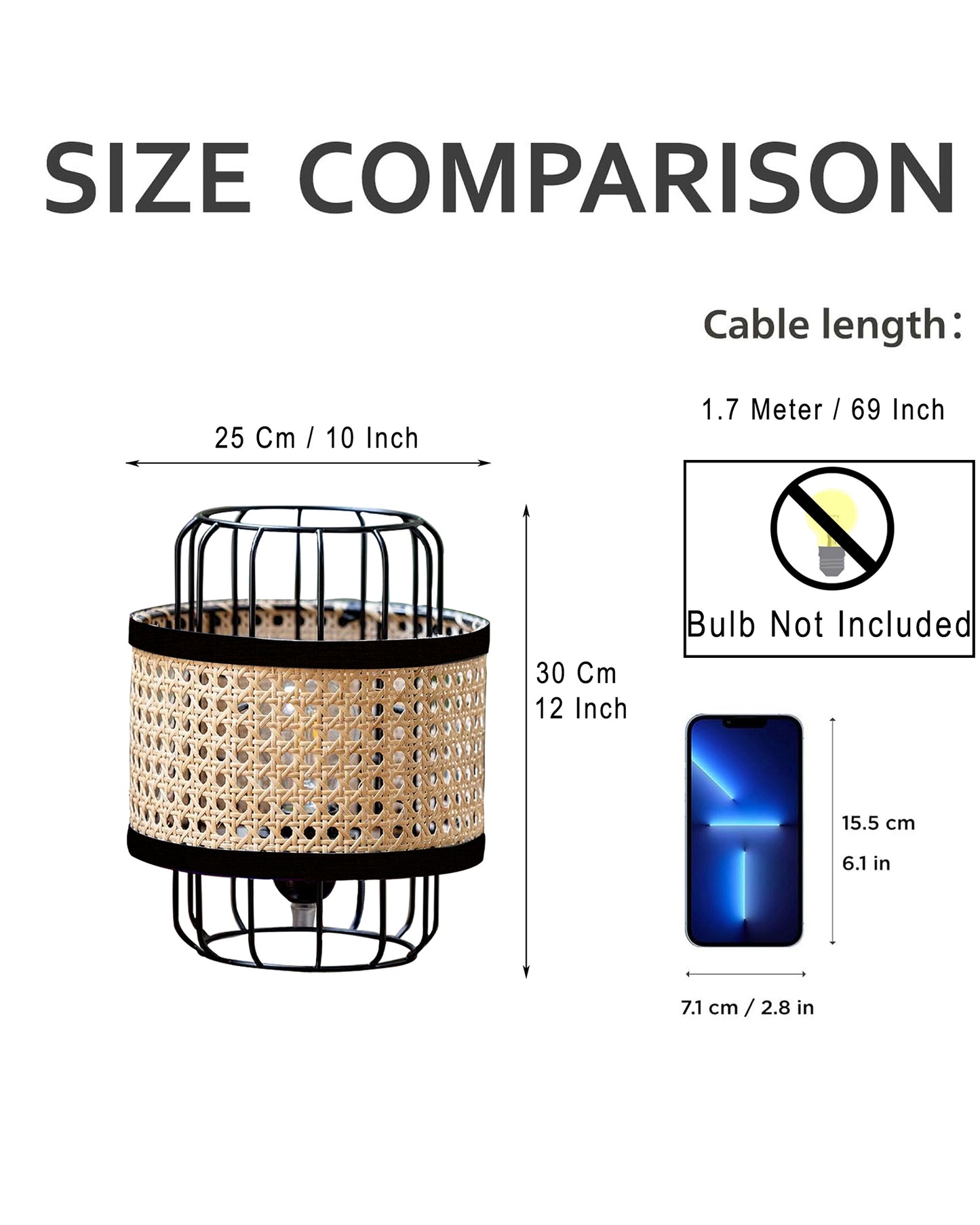 12" Modern Natural Rattan Cane Beige Mesh Webbing Wicker Metal Table lamp Boho Hollowed Out Beside Lamp for Living Room Bedroom Office Study