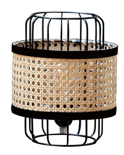 12" Modern Natural Rattan Cane Beige Mesh Webbing Wicker Metal Table lamp Boho Hollowed Out Beside Lamp for Living Room Bedroom Office Study
