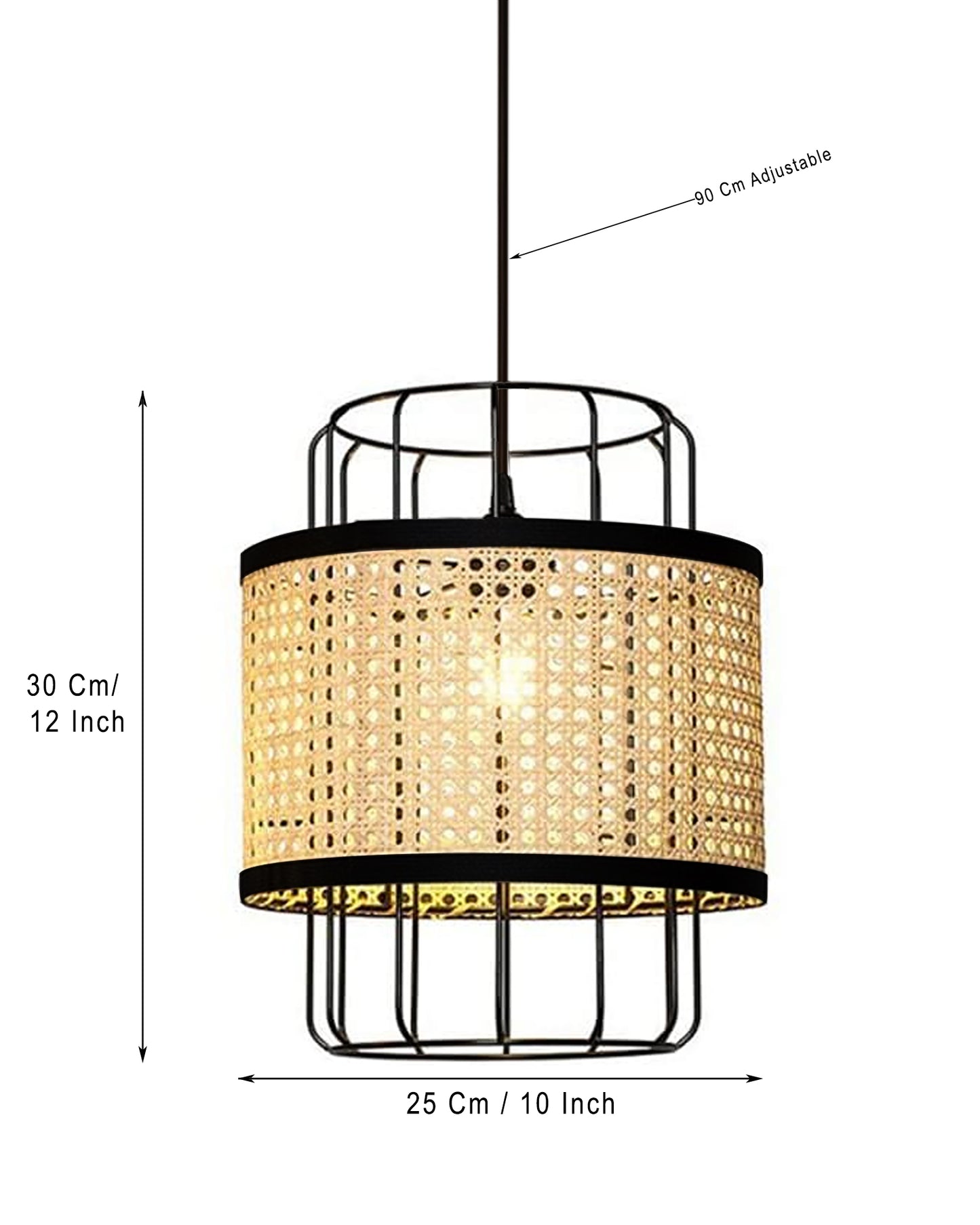 12" Hand Woven Natural Rattan Cane Webbing Wicker Pendant Light Fixtures, Boho Pendant Lights with Rattan Basket Shade for Farmhouse Kitchen Island Dining Room Living Room
