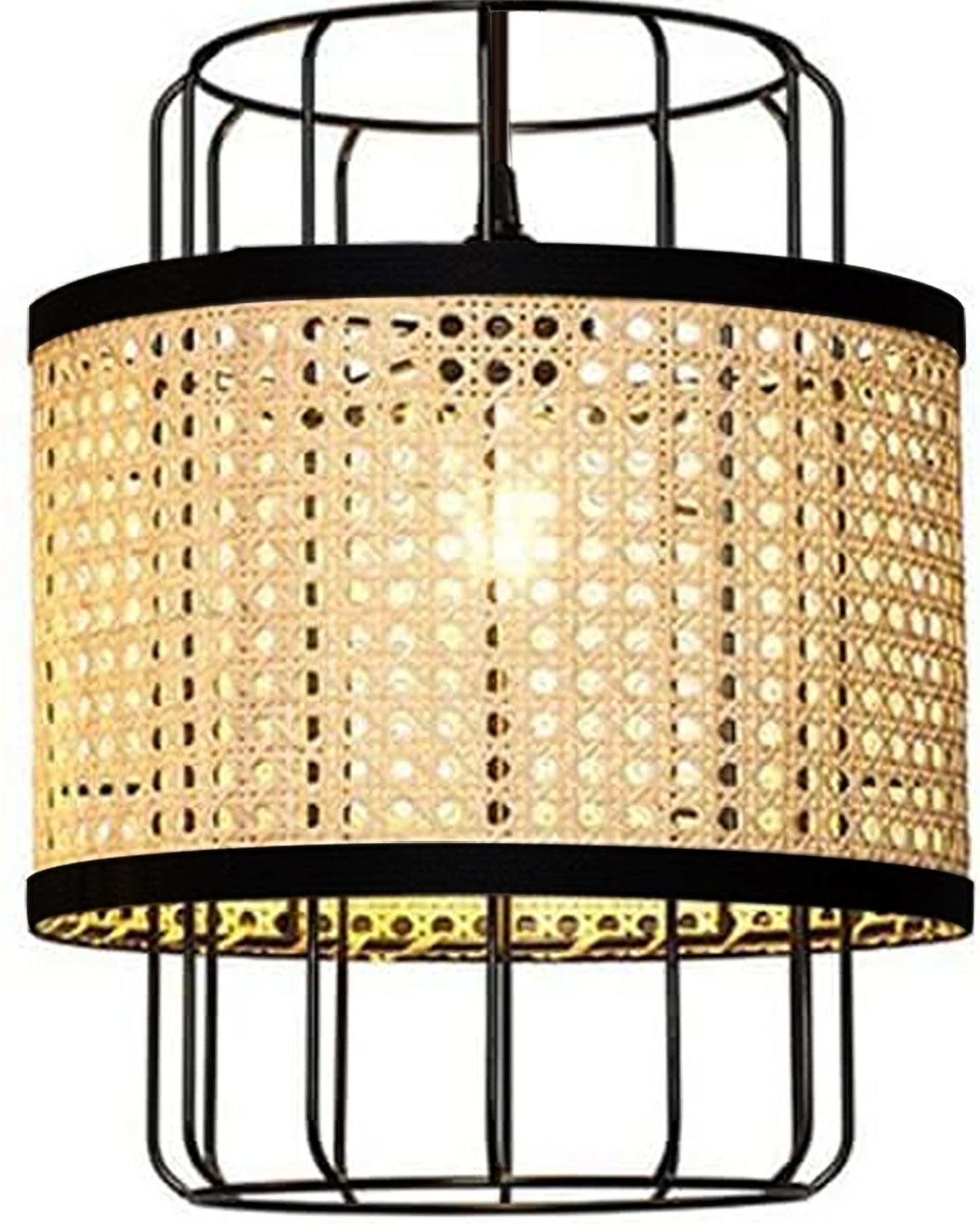 12" Hand Woven Natural Rattan Cane Webbing Wicker Pendant Light Fixtures, Boho Pendant Lights with Rattan Basket Shade for Farmhouse Kitchen Island Dining Room Living Room