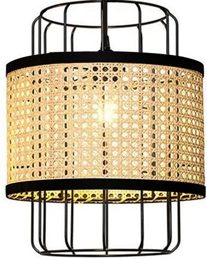 10" Hand Woven Natural Rattan Cane Webbing Wicker Pendant Light Fixtures, Boho Pendant Lights with Rattan Basket Shade for Farmhouse Kitchen Island Dining Room Living Room