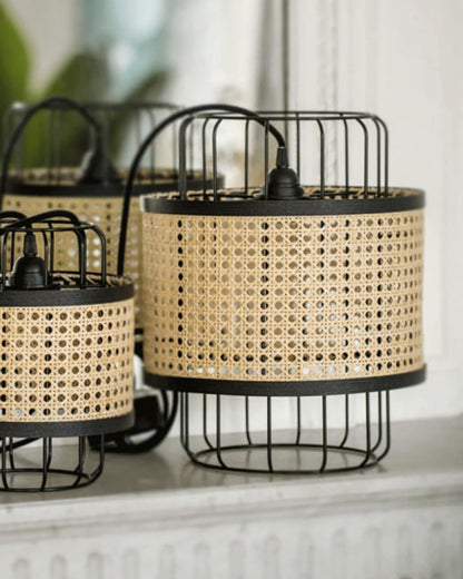 10" Hand Woven Natural Rattan Cane Webbing Wicker Pendant Light Fixtures, Boho Pendant Lights with Rattan Basket Shade for Farmhouse Kitchen Island Dining Room Living Room