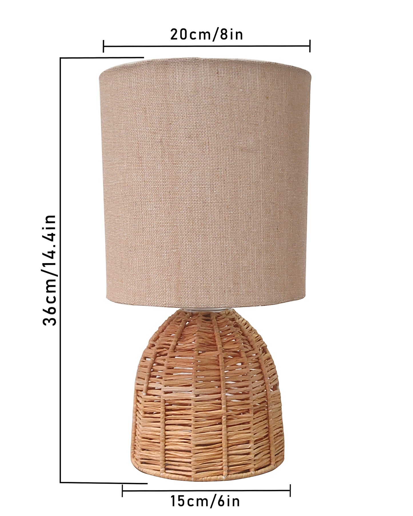 Raffia Rattan Table Lamp, Small Nightstand Lamp with Linen Fabric Lampshade, Desk Lamp Bedside Lamp for Living Room Home Office , Oval