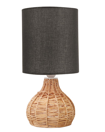 Raffia Rattan Table Lamp, Small Nightstand Lamp with Linen Fabric Lampshade, Desk Lamp Bedside Lamp for Living Room Home Office , Spinning