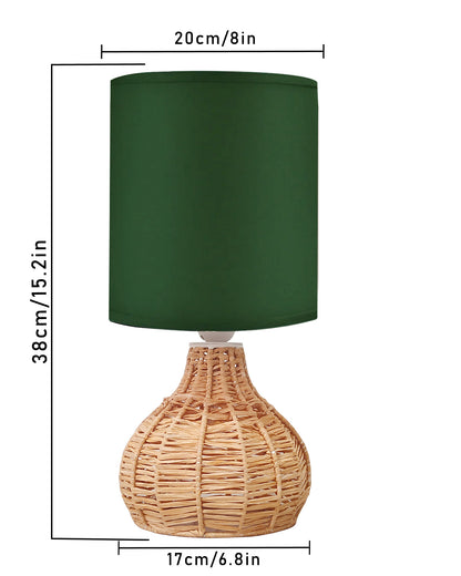 Raffia Rattan Table Lamp, Small Nightstand Lamp with Linen Fabric Lampshade, Desk Lamp Bedside Lamp for Living Room Home Office , Spinning
