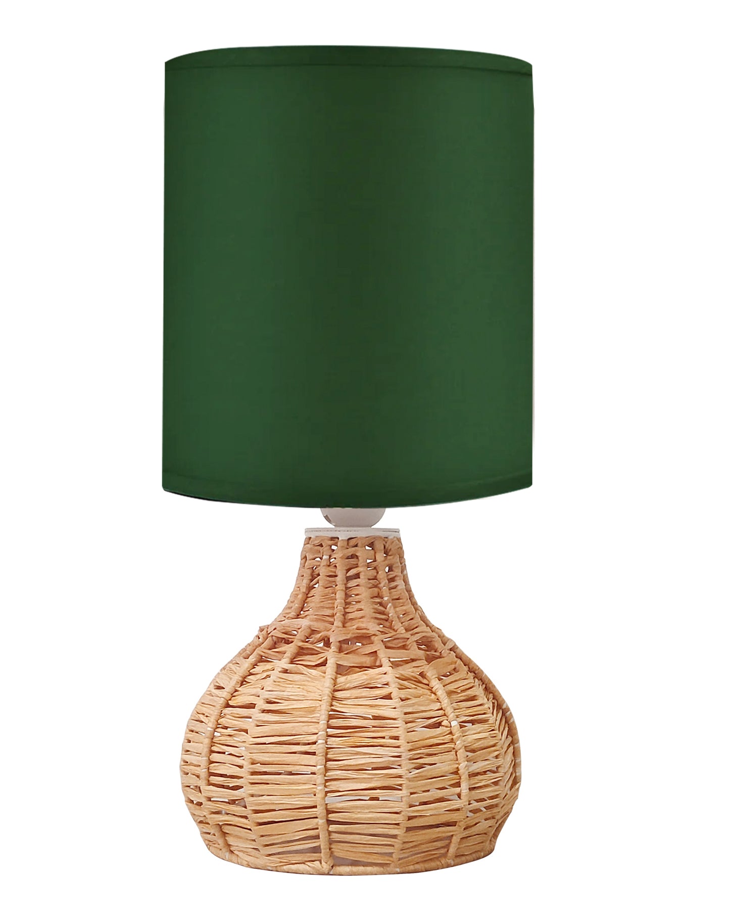 Raffia Rattan Table Lamp, Small Nightstand Lamp with Linen Fabric Lampshade, Desk Lamp Bedside Lamp for Living Room Home Office , Spinning