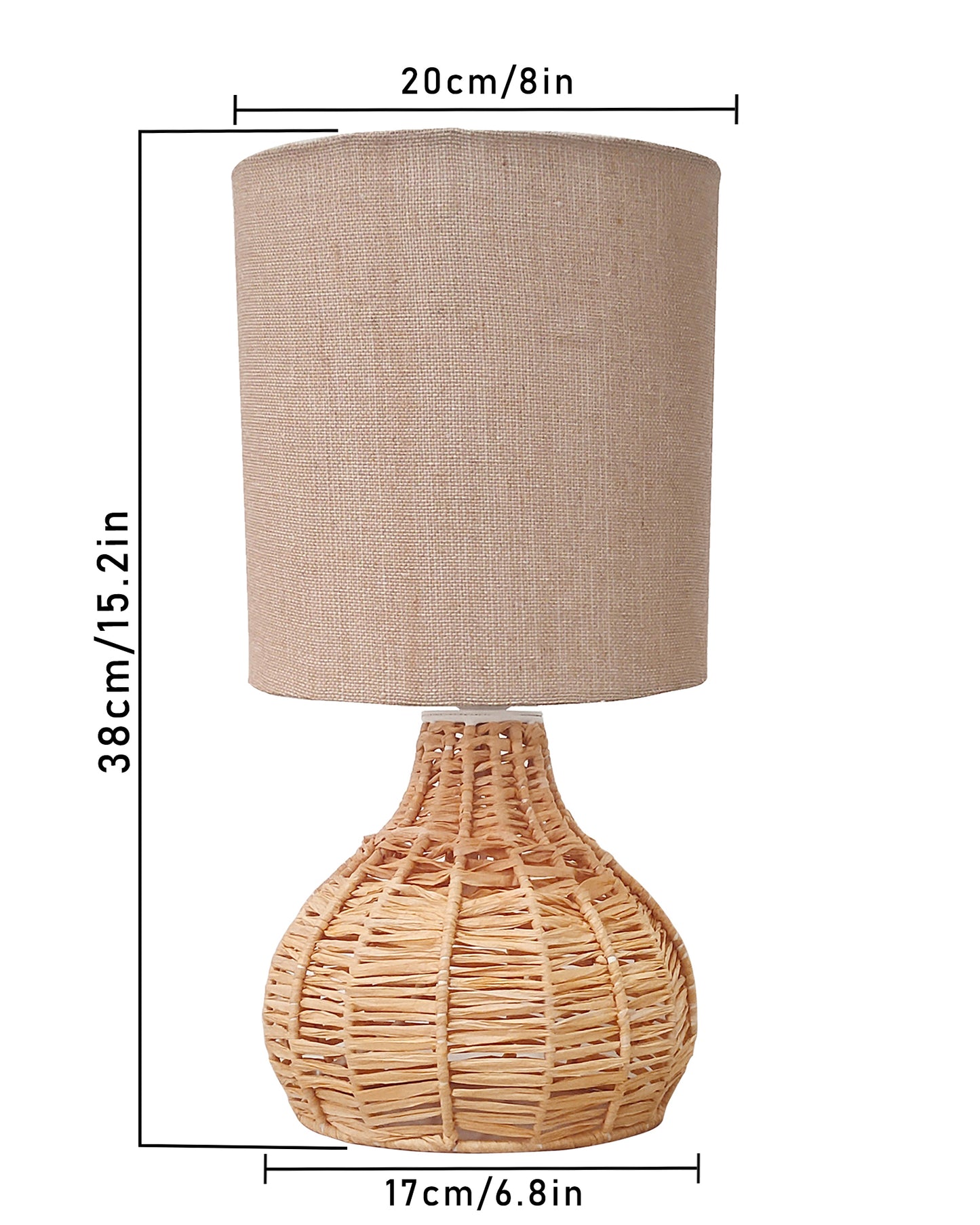 Raffia Rattan Table Lamp, Small Nightstand Lamp with Linen Fabric Lampshade, Desk Lamp Bedside Lamp for Living Room Home Office , Spinning