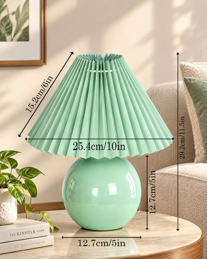 Bedside White Ceramic Table Lamp, Classic Desk lamp for Living Room Bedroom, Farmhouse Nightstand Lamps Round with Jute Pleated Shade