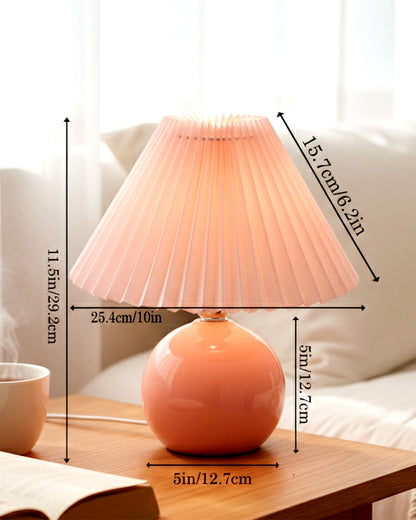 Bedside White Ceramic Table Lamp, Classic Desk lamp for Living Room Bedroom, Farmhouse Nightstand Lamps Round with Jute Pleated Shade